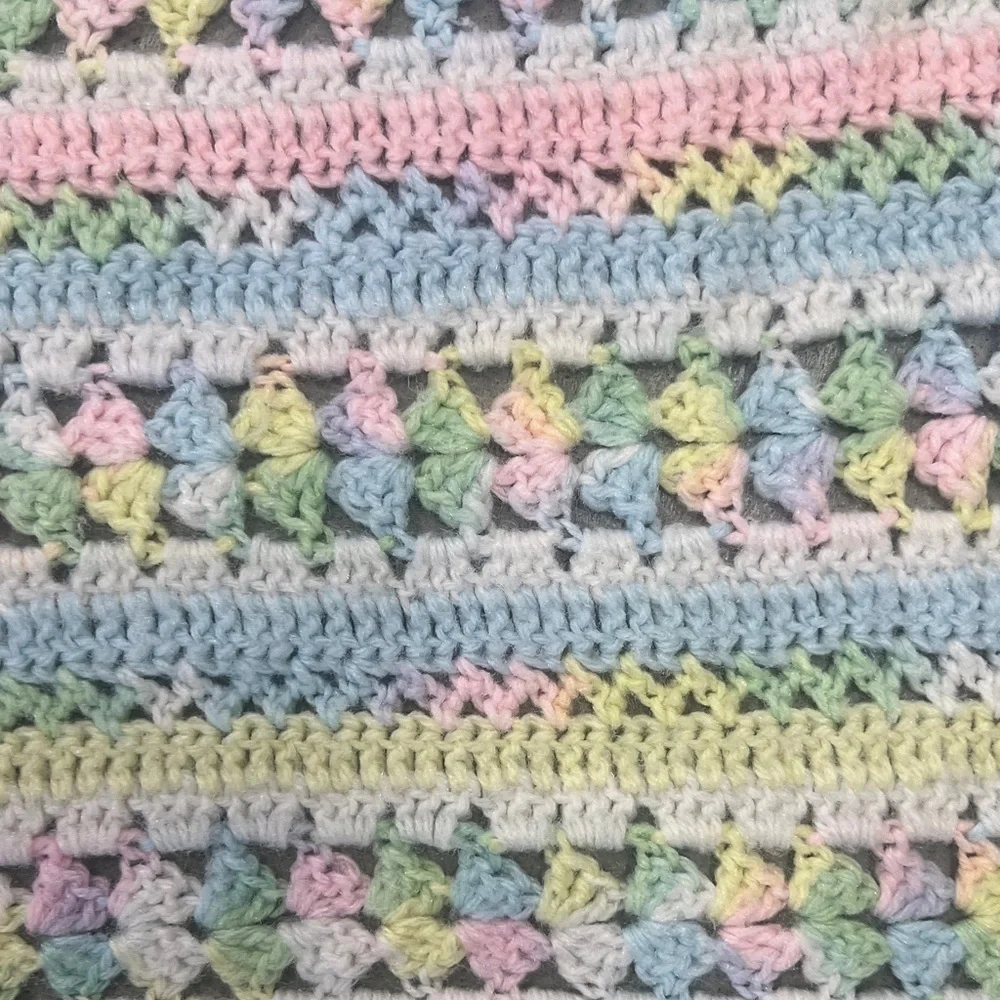 Vintage Crochet Baby Blanket Pastel Handmade Afghan 42x28